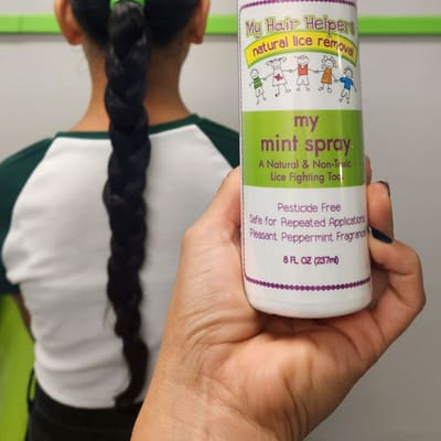 My Hair Helpers mint repellent spray, used after every treatment